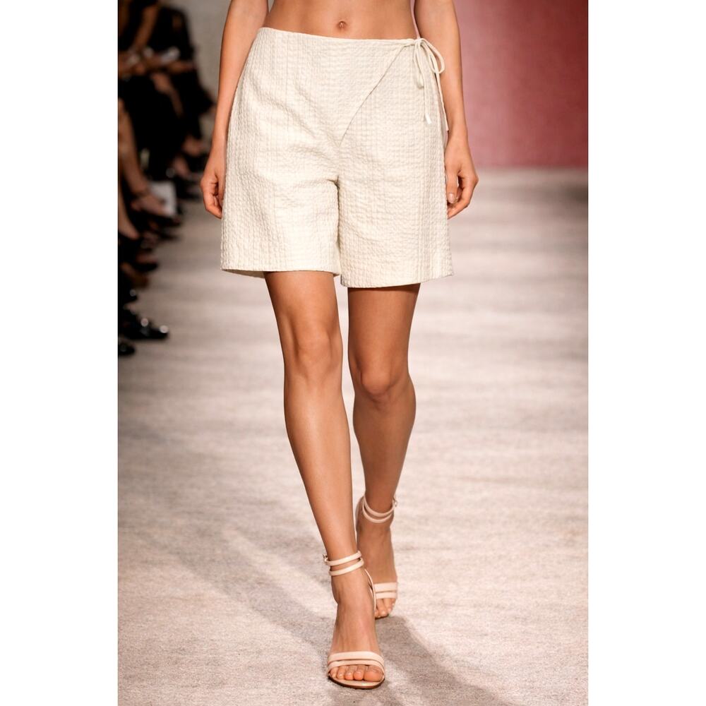 Free People Pucker Check Wrap Around Shorts Tie Waist Oatmeal S